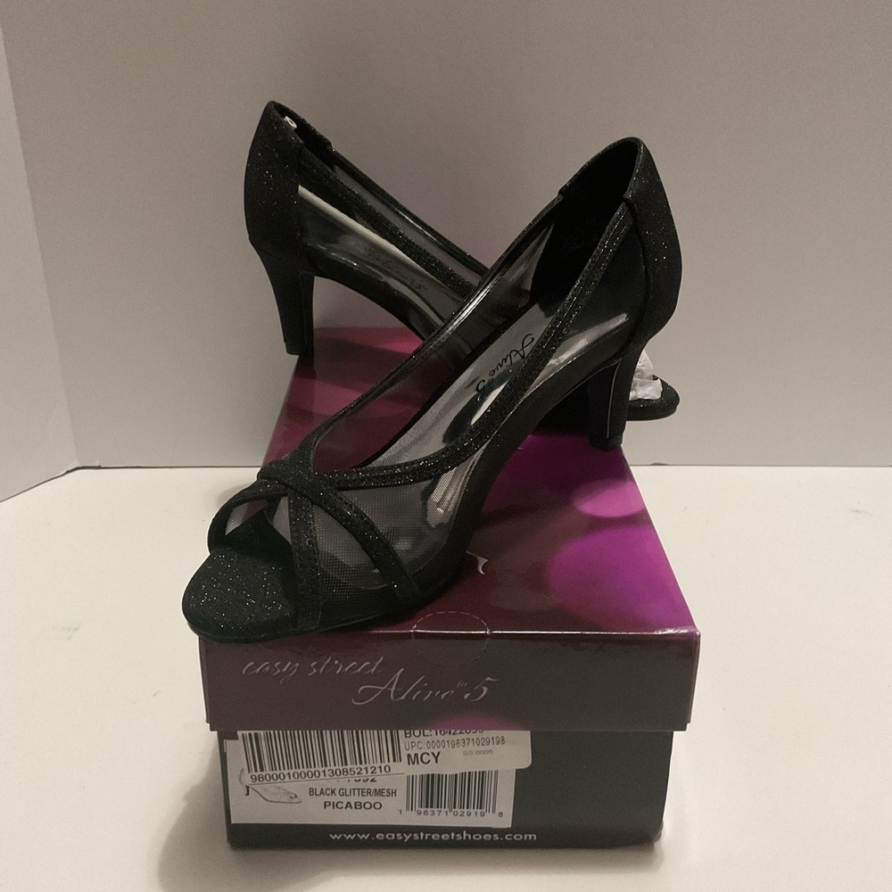 New Easy Street Black Glitter Heels